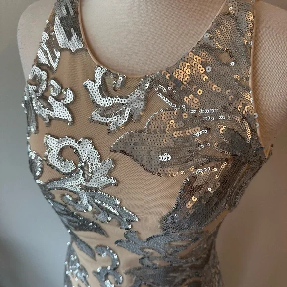 NWT Badgley Mischka Silver and Cream Formal Dress - Picture 4 of 16